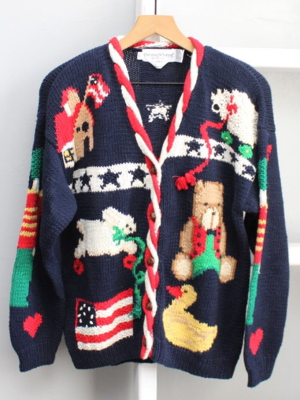 The Eagle's Eye VTG School Teacher American Flag Knit Cardigan Sweater sz Large